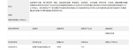 奇瑞风云T6申报信息曝光 预计年底上市